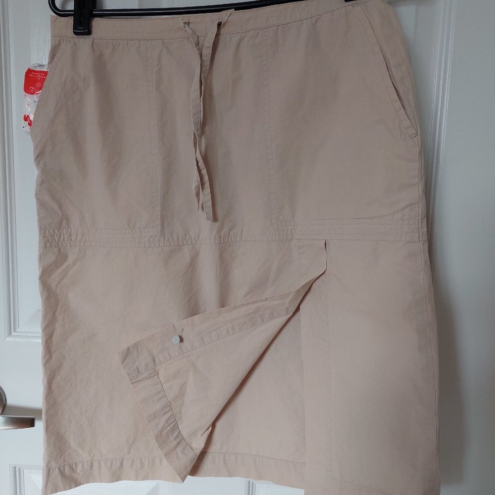 Buffalo Khaki/Beige Utility Midi Side Vent Cotton Skirt, Size 6
